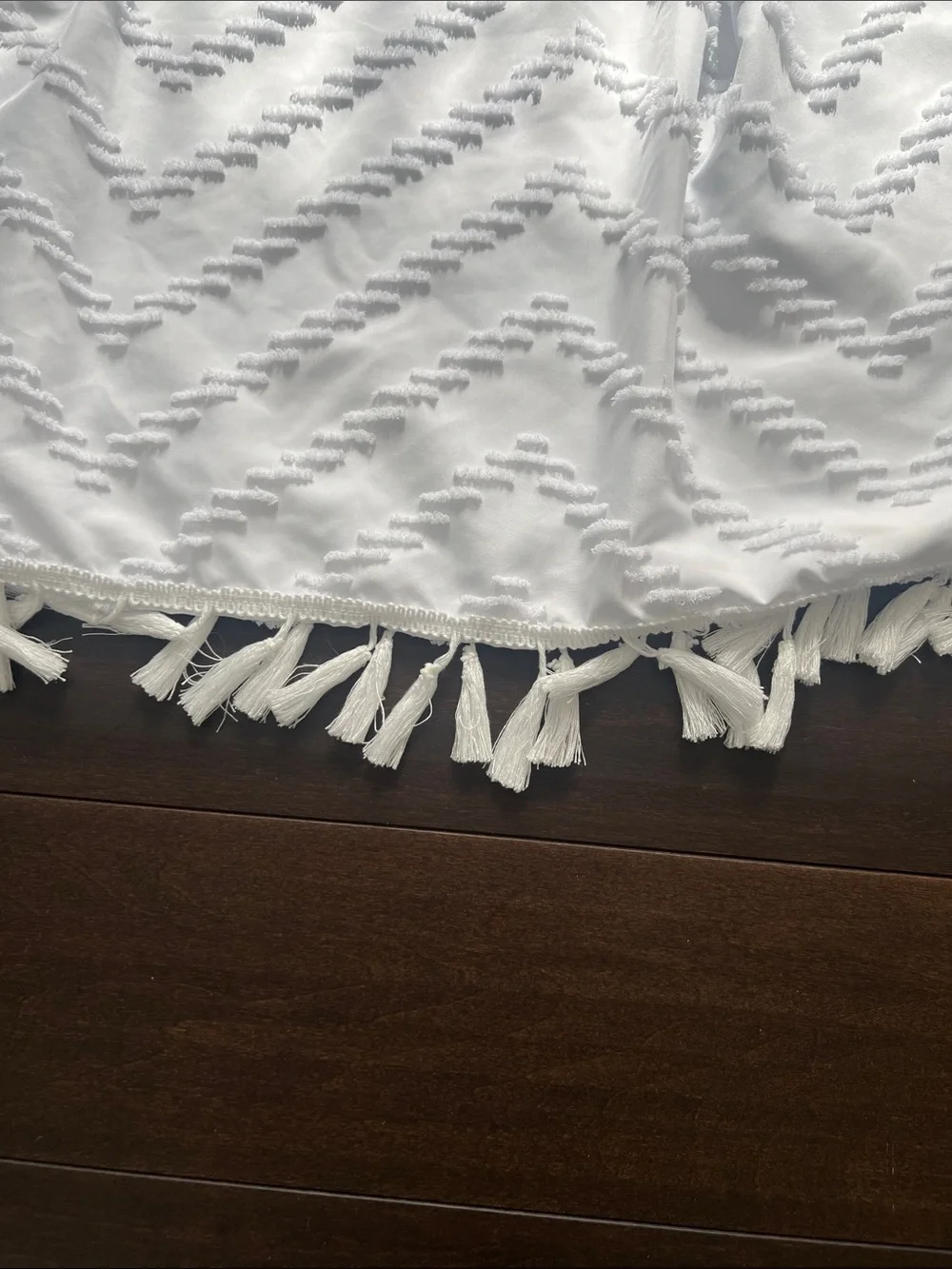 White Textured 70”x 84” L  fringe bottom shower curtain